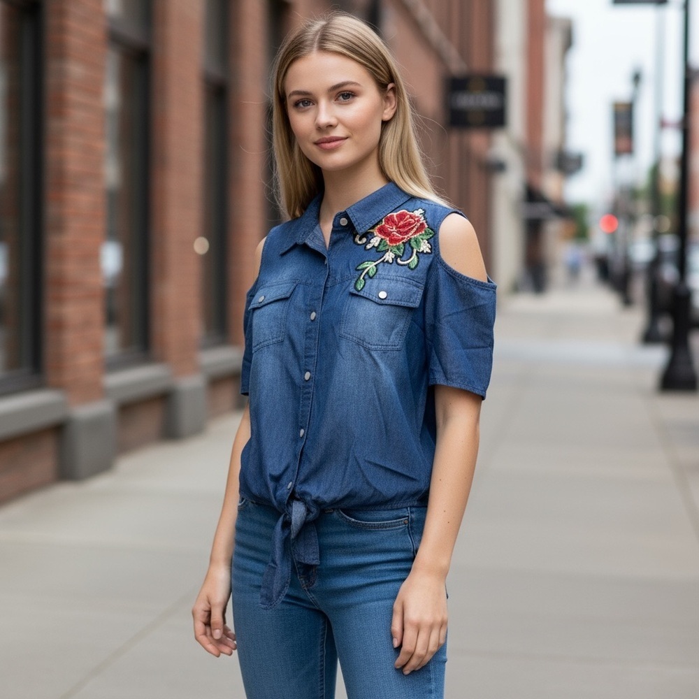 Embroidered Sequins Rose 🌹 Knot Shirt Top
New